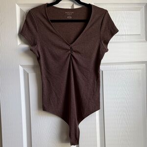 American Eagle Outfitters Chocolate V-Neck Bodysuit